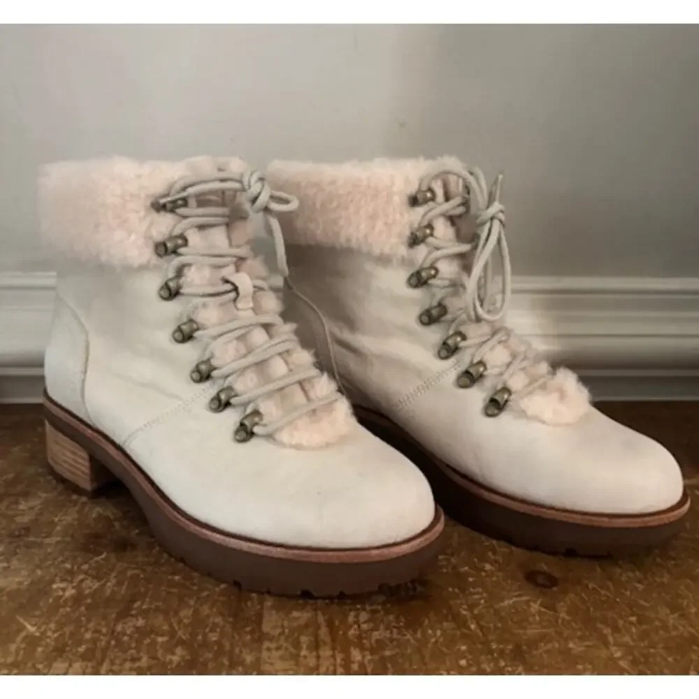 Kork-Ease Women's Winslet Winter Ankle Boot Cream Leather Sherling 7.5 New